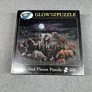 VTG Bits & Pieces 500-Pc Glow-in-the-Dark Safari Wildlife‎ Puzzle Factory Sealed